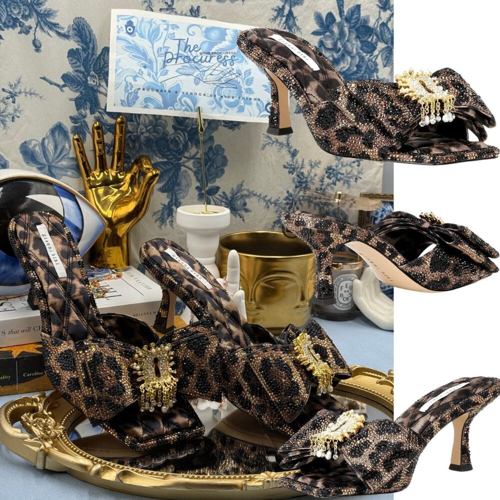 🆕 GIANNI BINI 🧿NWOB PeekaTwo Leopard Print Crystal Keyhole Ornament Sandal Sz9